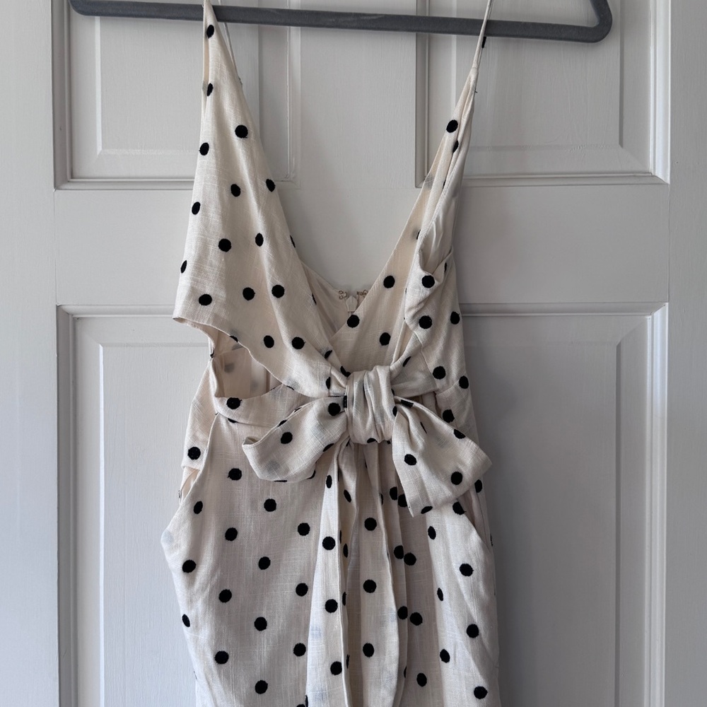 Tularosa-Revolve Lainey Polka Dot Jumpsuit Ivory and Black Size XXS Linen Blend - Picture 3 of 10